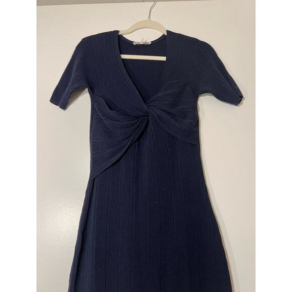 Frame Twist-Front Ribbed Navy Knit MIDI Dress Sz M - Picture 3 of 8